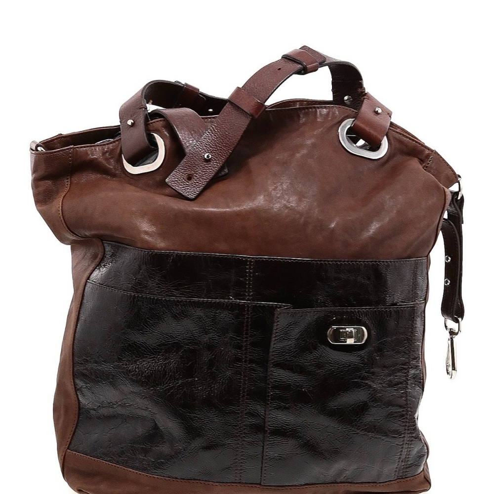 Marni Vintage Large Leather Hobo Tote in Brown and Black Made in Italy